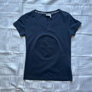 BMW Raised Emblem Design Dark Blue V-neck T-shirt